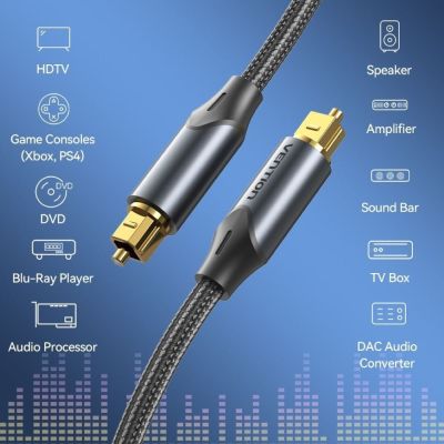 6. Vention geflochtenes optisches Audiokabel mit Aluminiumstecker, 5 m, Schwarz