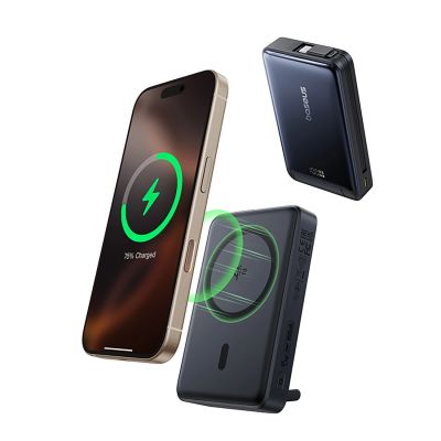 2. Baseus Nomos 10000mAh 45W Qi2 Powerbank mit MagSafe-kompatiblem Ständer und integriertem USB-C-Kabel – Schwarz