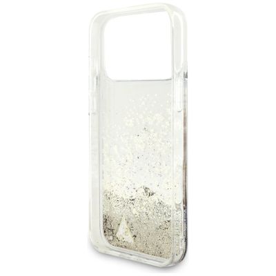 7. Guess Liq. Glitter 4 Charms Hülle für iPhone 17 Pro Max – Gold