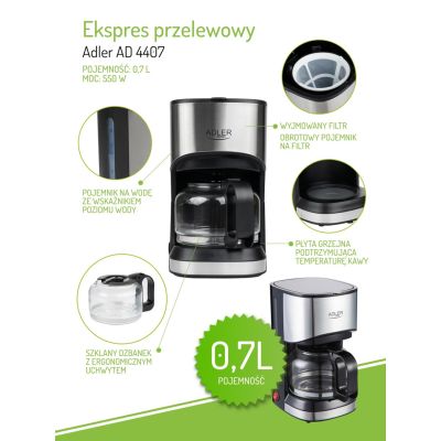 11. Adler AD 4407 Filterkaffeemaschine (550W; schwarz)