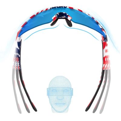 3. Rockbros Polarisierte Fahrradbrille mit UV-Schutz und Korrektureinsatz, blaue Gläser, USA-Muster, Weiß