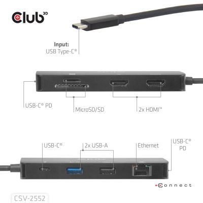 8. Club3D USB-C 9-in-1-Hub >2xHDMI/2xUSB/USB-C/LAN 4K60Hz PD100W (Einzelhandel)