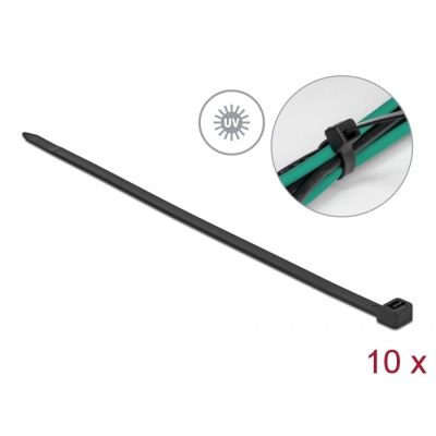 DeLOCK UV-beständiger Kabelbinder, L 1220 x B 9,0 mm, schwarz, 10 Stück.