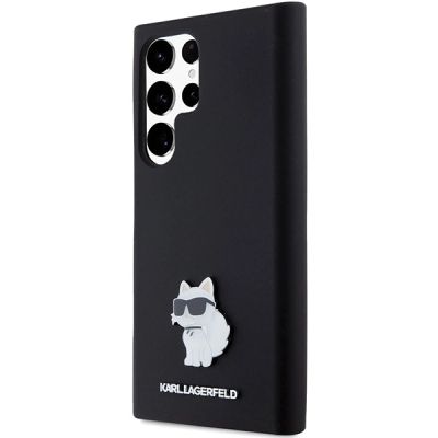 2. Karl Lagerfeld Silikon Choupette Metal Pin Hülle für Samsung Galaxy S24 Ultra – Schwarz