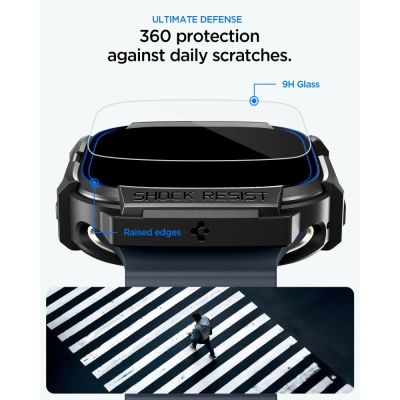 5. Spigen Rugged Armor Schutzhülle + 9H-Hartglas für Apple Watch Ultra 49 mm – Mattschwarz