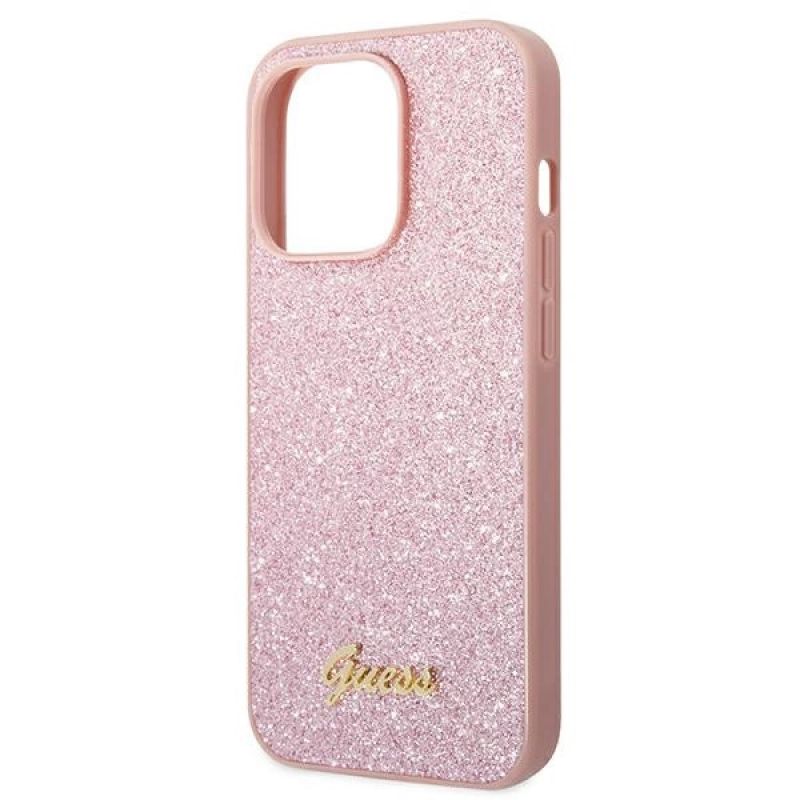 6. Guess Glitter Script Case für iPhone 14 Pro Max - Rosa