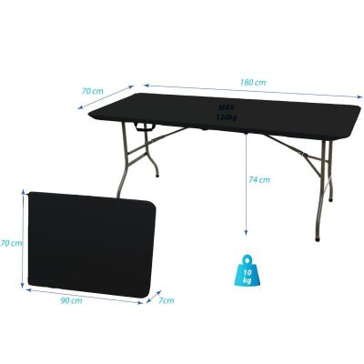 19. Zusammenklappbarer Cateringtisch (180 x 70 x 74 cm, max. 100 kg), schwarz