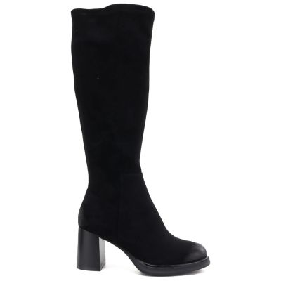 2. Damenstiefel aus schwarzem Velourslederimitat mit Absatz Potocki SZ12849