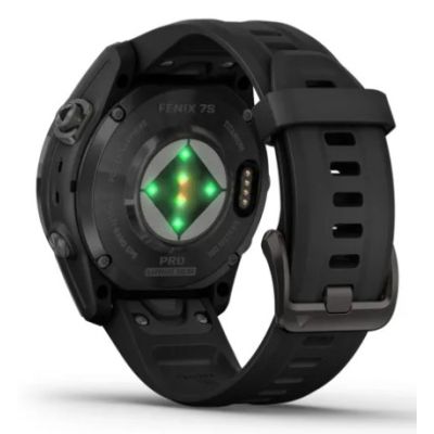 7. Garmin Fenix 7S Pro 42 mm Saphirgrau Titan DLC Uhr mit schwarzem Armband