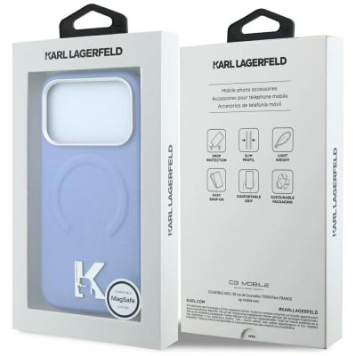 8. Karl Lagerfeld MagSafe Hülle mit geprägtem Ringmuster und Kameo-Logo für iPhone 18 Pro / 17 Pro – Hellblau