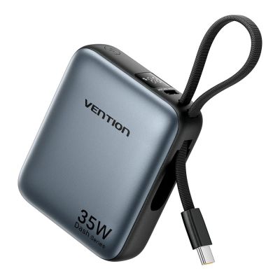 Vention 10000mAh 35W PD Powerbank mit integriertem USB-C-Kabel, Grau