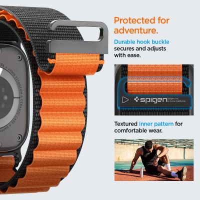 14. Spigen WBF1 Armband für Apple Watch 44 / 45 / 46 / 49 mm - Schwarz und Orange