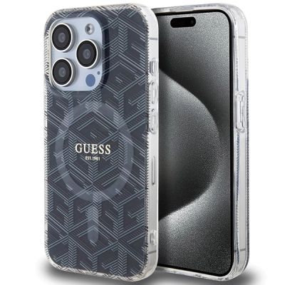 Guess IML GCube MagSafe Hülle für iPhone 15 Pro – Schwarz