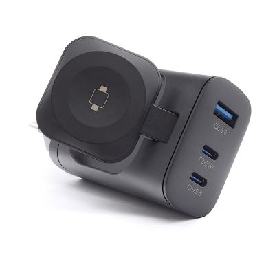 4. RealPower 450476 Mobiles Ladegerät Powerbank, Smartwatch, Tablet Schwarz AC Kabelloses Laden Schnellladen intern