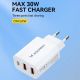6. Wozinsky CWCUCW 30W USB-C / 2 x USB-A Wandladegerät - Weiß
