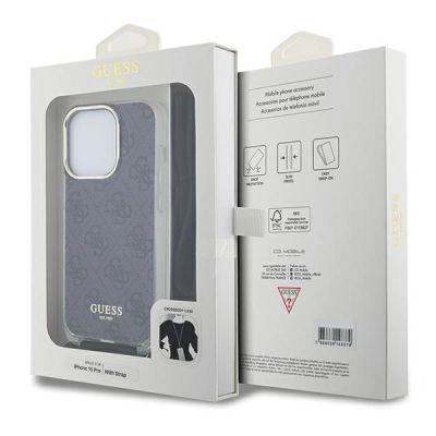 7. Guess Crossbody Cord 4G Print Hülle für iPhone 15 Pro – Schwarz