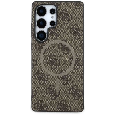3. Guess Leder 4G Coloured Ring Classic Logo MagSafe Hülle Samsung Galaxy S25 Ultra braun