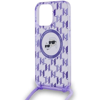 5. Karl Lagerfeld IML Crossbody Monogram Karl & Choupette Head MagSafe-Hülle für iPhone 15 Pro – Lila