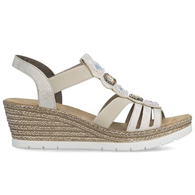 2. Bequeme beige Espadrille-Sandalen für Damen, Modell Rieker 619B2-60