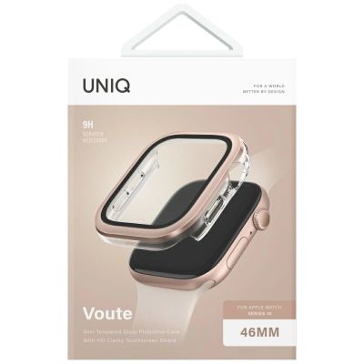 5. Uniq Voute Panzerglas-Gehäuse für Apple Watch 10 46 mm – Roségold