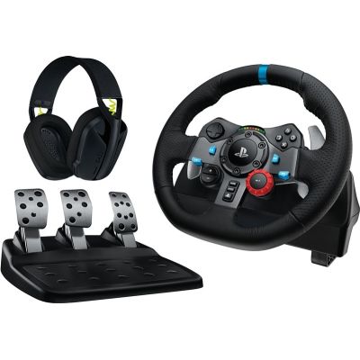 15. Logitech G 991-000539 Gaming-Controller aus Aluminium, Schwarz, USB, Lenkrad + Pedale + Headset für PC, PlayStation 4, PlayStation 5, PlayStation 3