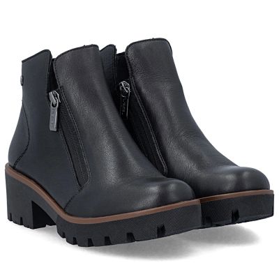 10. Schwarze Damen-Ankle-Boots aus Leder mit Blockabsatz, Rieker 79254-00