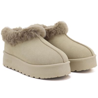 4. Beige Big Star Schneestiefel für Damen mit Fellbesatz an der Plateausohle UU274204
