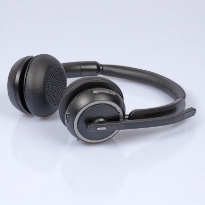 4. Lindy L118 Kabelloses Headset mit Kopfbügel, Büro-/Callcenter-Anschluss, USB Typ-C, Bluetooth-Ladestation, Schwarz