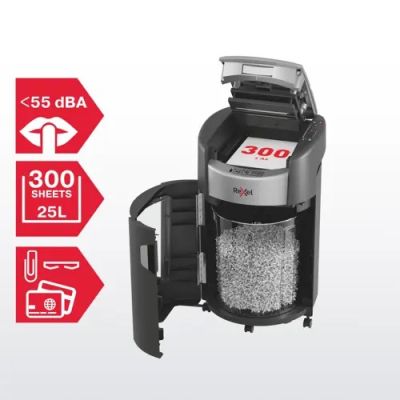 4. Rexel ShredMax AutoFeed+ 300X Aktenvernichter, P4, 300 Blatt, 25-Liter-Auffangbehälter