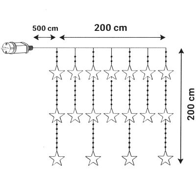 7. Weihnachtsbaumbeleuchtung, Lichtervorhang 200x200 cm, 415 LED-Sterne, mehrfarbig