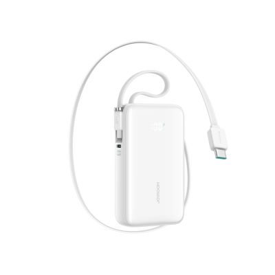 Joyroom JR-PR2 35W 10000mAh Powerbank mit einziehbarem USB-C-Kabel und integriertem Lightning Kabel – Weiß
