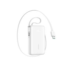 Joyroom JR-PR2 35W 10000mAh Powerbank mit einziehbarem USB-C-Kabel und integriertem Lightning Kabel – Weiß