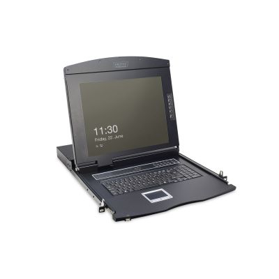 Modulare KVM-Konsole mit 17-Zoll-TFT-LCD-Bildschirm, 1 VGA-Anschluss, Touchpad, GE-Tastatur, schwarz