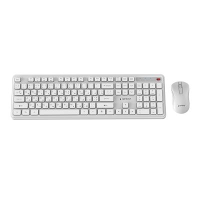 2. GEMBIRD Drahtloses Slim Pro Business Tastatur- und Maus-Set für den Schreibtisch, Weiß, RU-Layout