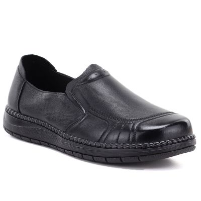 Bequeme Damen-Slipper aus Leder, schwarz, Vinceza 107241