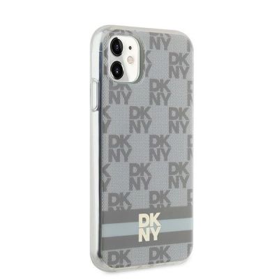 4. DKNY IML Checkered Mono Pattern & Printed Stripes MagSafe-Hülle für iPhone 11 / Xr – Beige