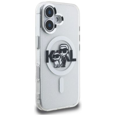 4. Karl Lagerfeld IML Glitter Karl & Choupette Sketch Logo MagSafe Hülle für iPhone 16 - Transparent
