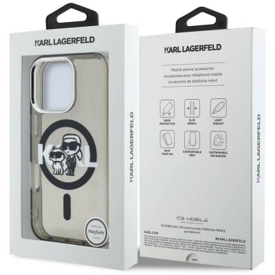 8. Karl Lagerfeld IML Glitter Karl & Choupette Sketch Logo MagSafe Hülle für iPhone 16 Pro Max - Schwarz