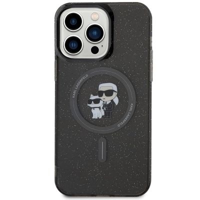 3. Karl Lagerfeld Karl&Choupette Glitter MagSafe Hülle für iPhone 15 Pro Max – Schwarz