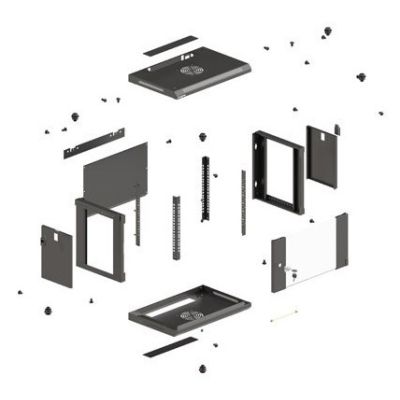 21. Wandmontierter Installationsschrank 19" 6U 540x350 schwarze Glastür LANBERG (Flat Pack)