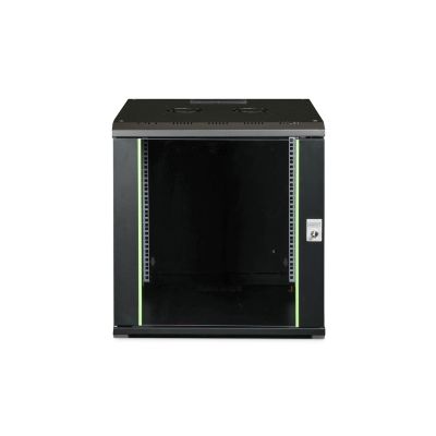 14. Digitus Unique 19" 12U 600x600 Wand-Netzwerkschrank, Glastür, schwarz, ungeteilt, montiert, 100 kg