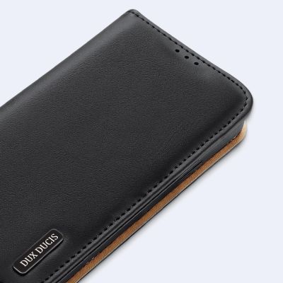 13. Dux Ducis Hivo Leather Flip Cover Echtleder Geldbörse für Karten und Dokumente Samsung Galaxy S22+ (S22 Plus) Schwarz
