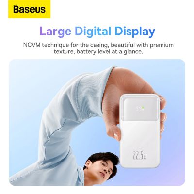 16. Baseus Comet Series Powerbank mit Display 10000 mAh 22,5 W – weiß + USB-A – USB-C-Kabel