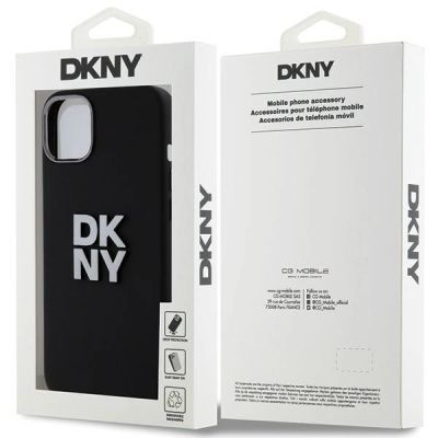 8. DKNY Liquid Silicone Metal Logo Hülle für iPhone 15 Plus / 14 Plus – Schwarz