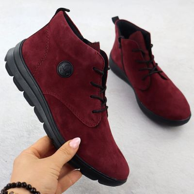 9. Damen-Ankle-Boots aus Wildleder in Burgunderrot, Modell Rieker Z0022-35