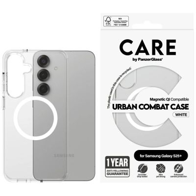 CARE by PanzerGlass Flagship Urban Combat White QI-Hülle für Samsung Galaxy S25+ – transparent