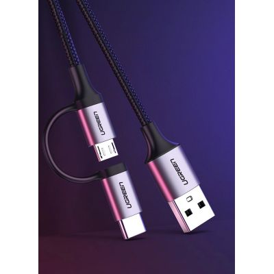 10. Ugreen Kabel 2in1 USB - Micro USB / USB Type C Kabel 1m 2.4A schwarz (30875)