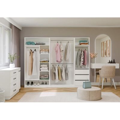 4. Garderobenschrank OPENO 2W WEISS, modulares Regal mit 2 Kleiderstangen für das Schlafzimmer