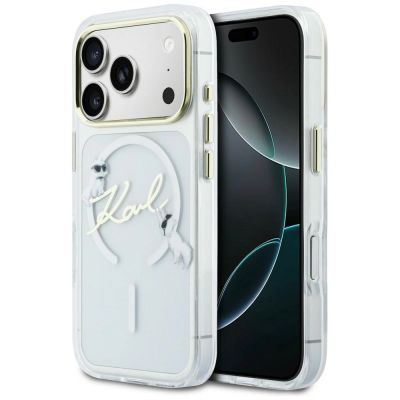 Karl Lagerfeld IML Choupettes Karl Script Logo MagSafe Hülle für iPhone 17 Pro Max – Transparent