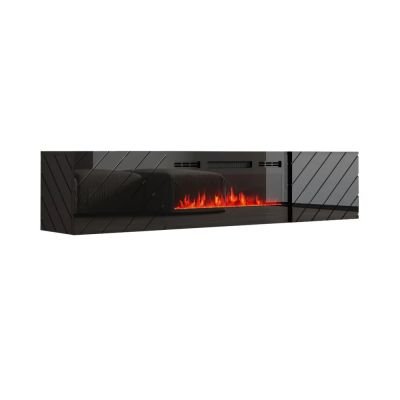 TV-Schrank LUXE 182,6 x 34,5 x 37,5 cm, schwarz/glänzend schwarz + schwarzer Kamin